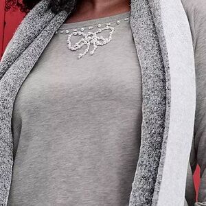 Lane Bryant Gray Top with Pearl Bow Detail